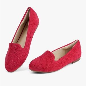 Brand New Red Rhinestoned Round Toe Ballet Flats shoes size 8.5